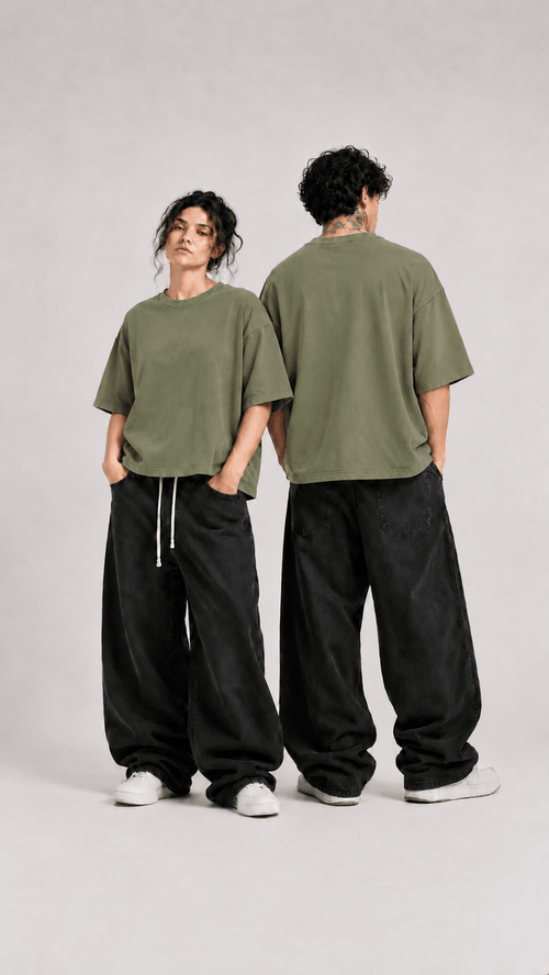 003// 'Myth' Plain Oversized Tee (Olive Green) - Urbn Myth