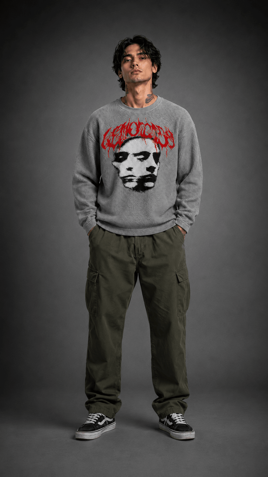 011//'FACELESS' Waffle Tee (Grey) - Urbn Myth