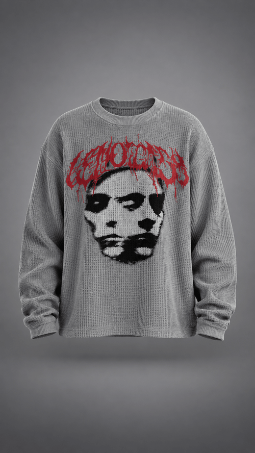 011//'FACELESS' Waffle Tee (Grey) - Urbn Myth