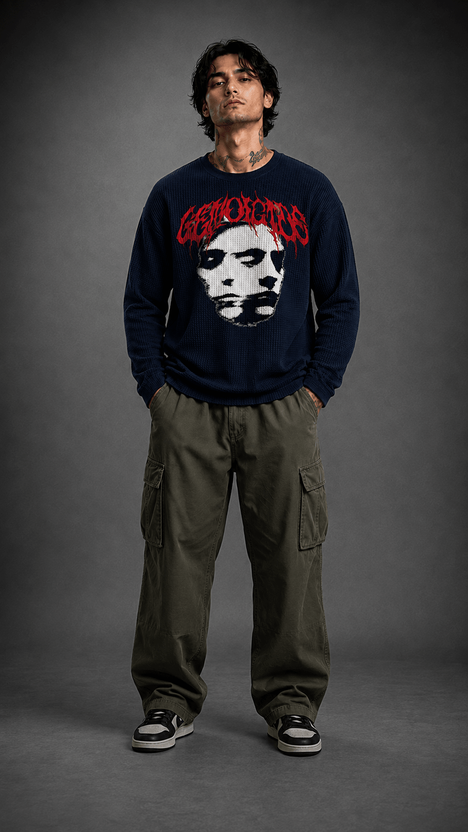 011//'FACELESS' Waffle Tee (Navy) - Urbn Myth