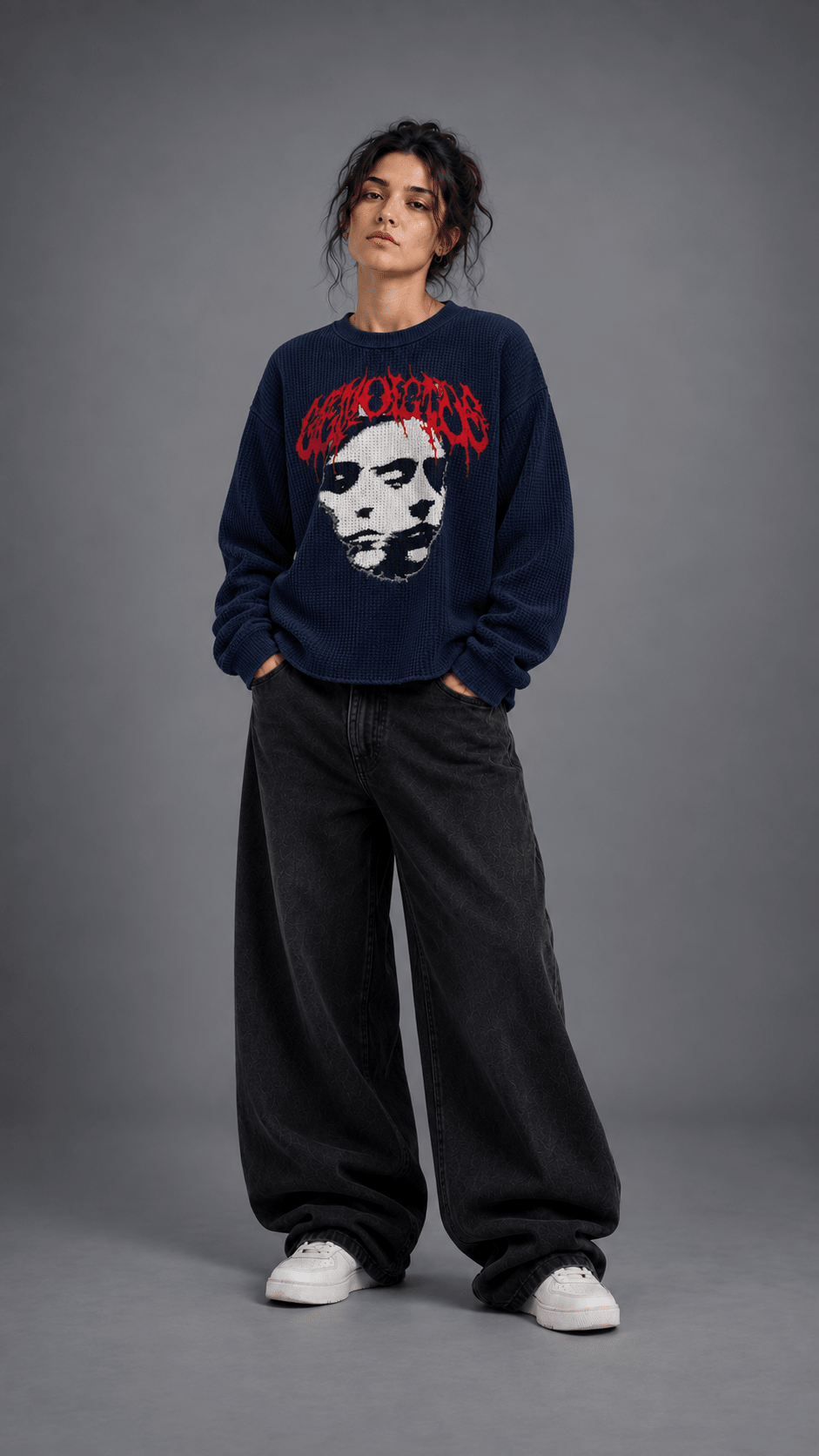 011//'FACELESS' Waffle Tee (Navy) - Urbn Myth