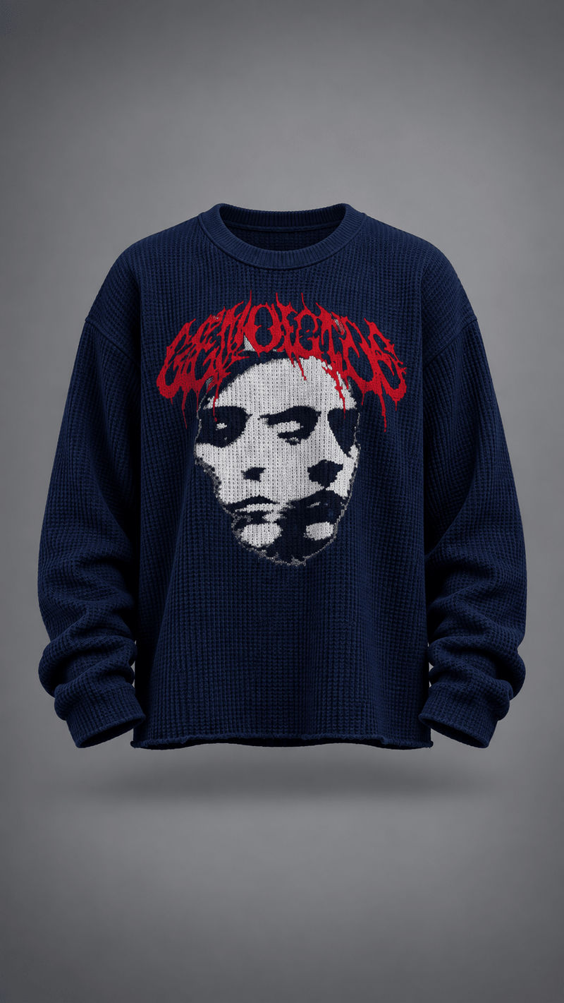 011//'FACELESS' Waffle Tee (Navy) - Urbn Myth
