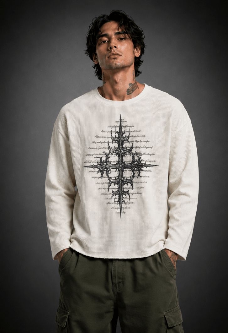 016// 'SACRED' Waffle Tee (Beige) - Urbn Myth