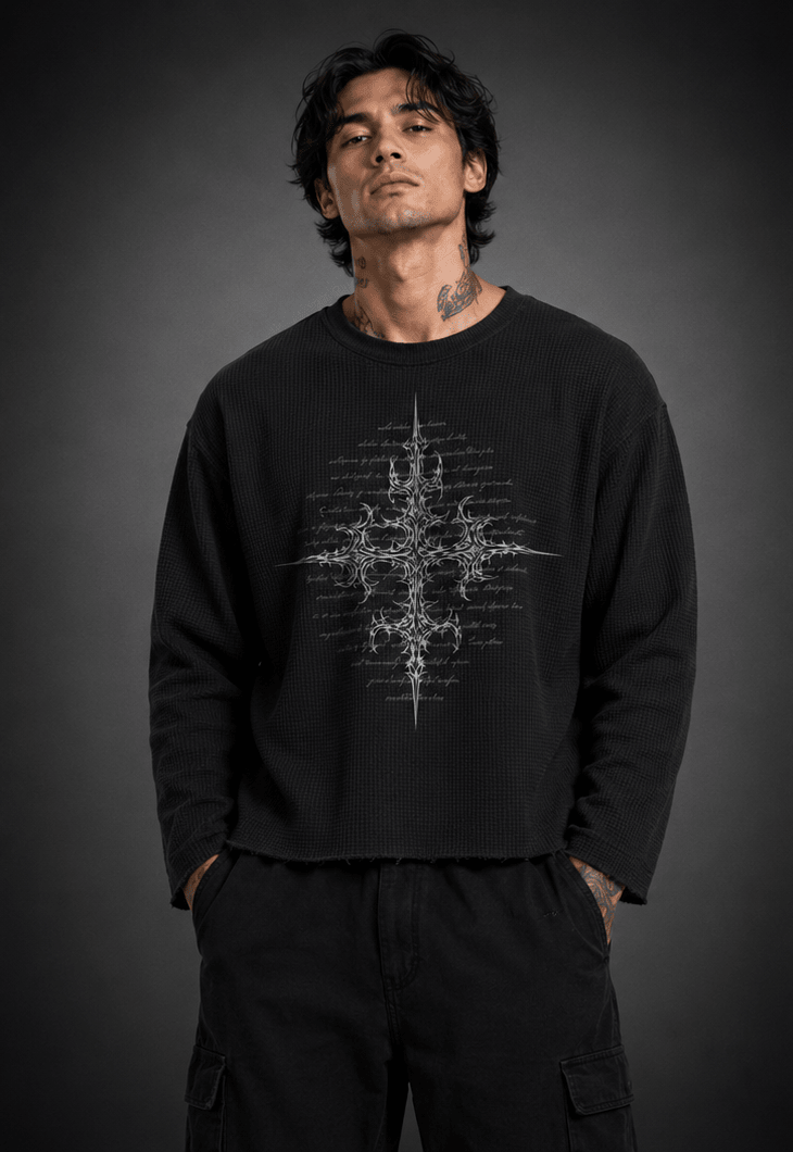 016// 'SACRED' Waffle Tee (Black) - Urbn Myth