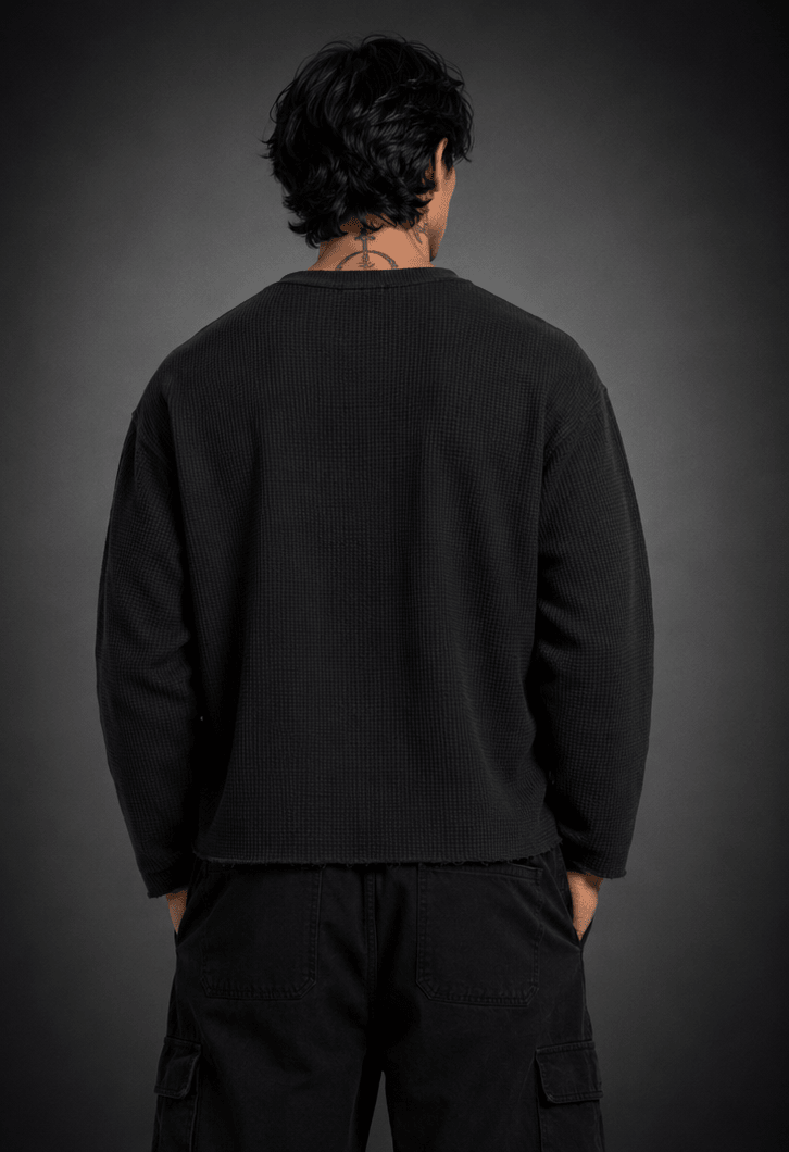 016// 'SACRED' Waffle Tee (Black) - Urbn Myth