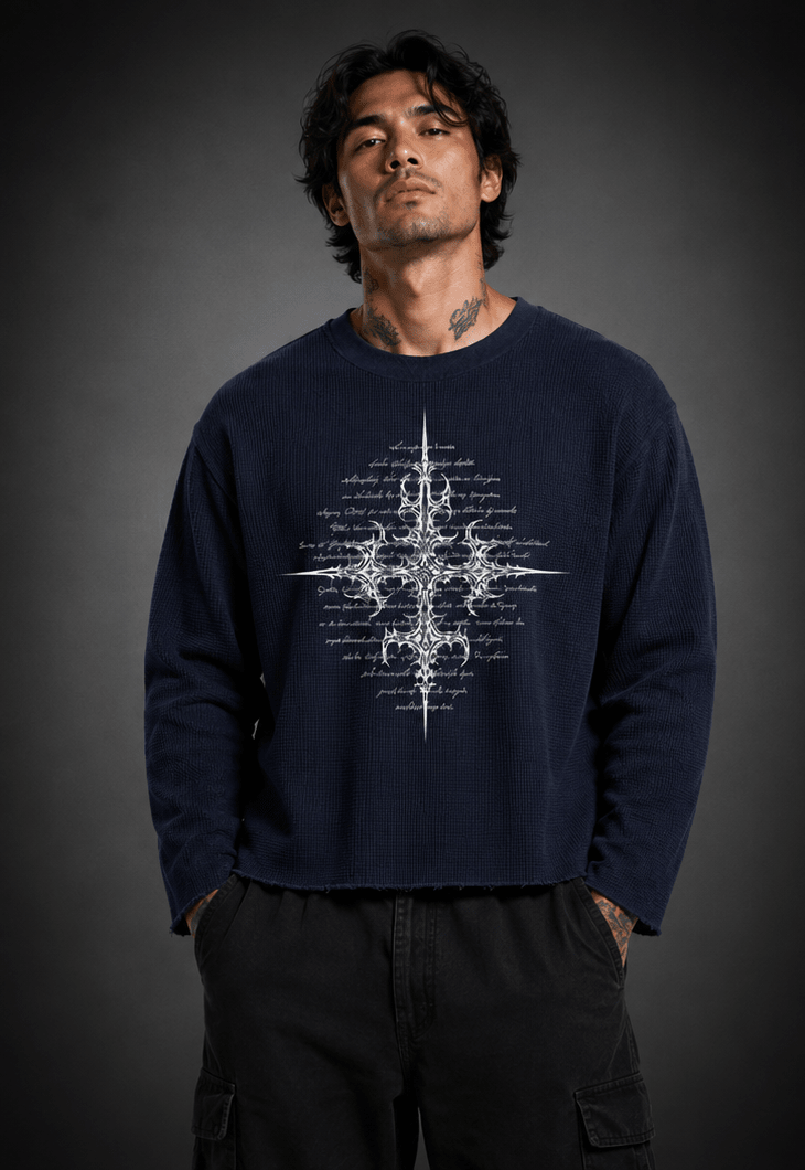 016// 'SACRED' Waffle Tee (Navy) - Urbn Myth