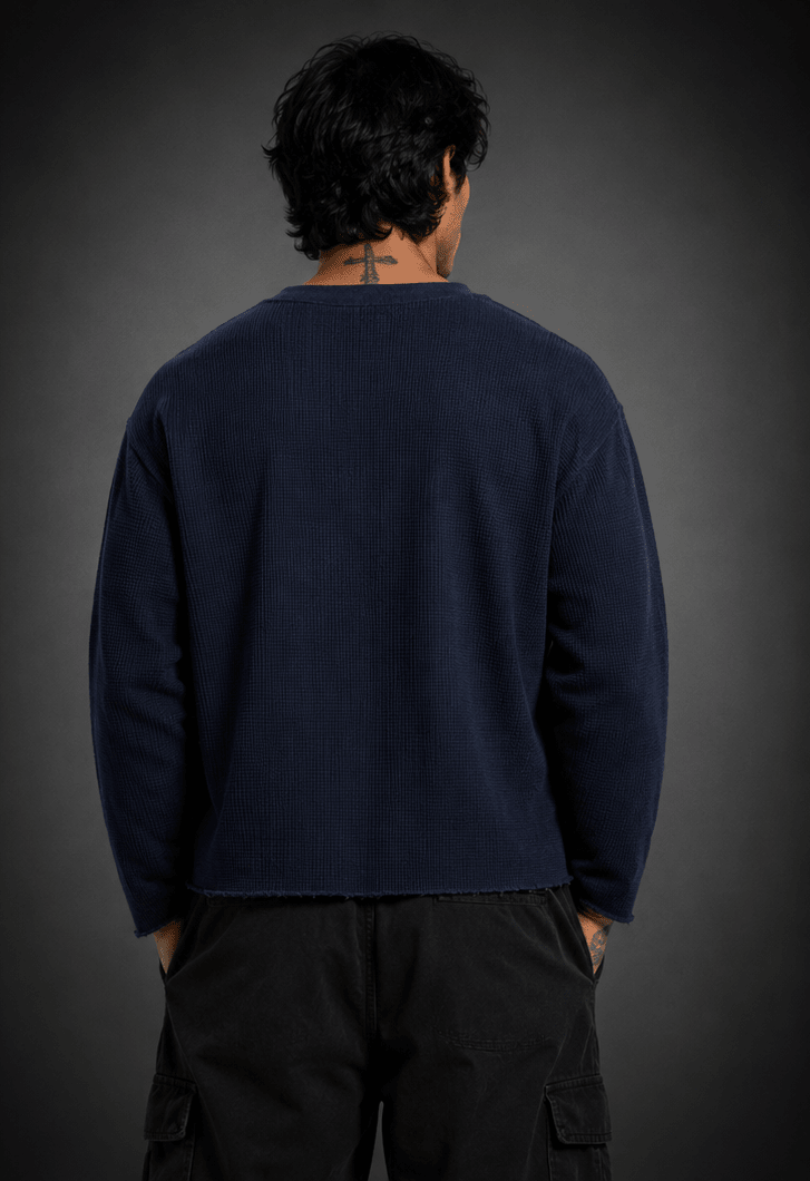 016// 'SACRED' Waffle Tee (Navy) - Urbn Myth