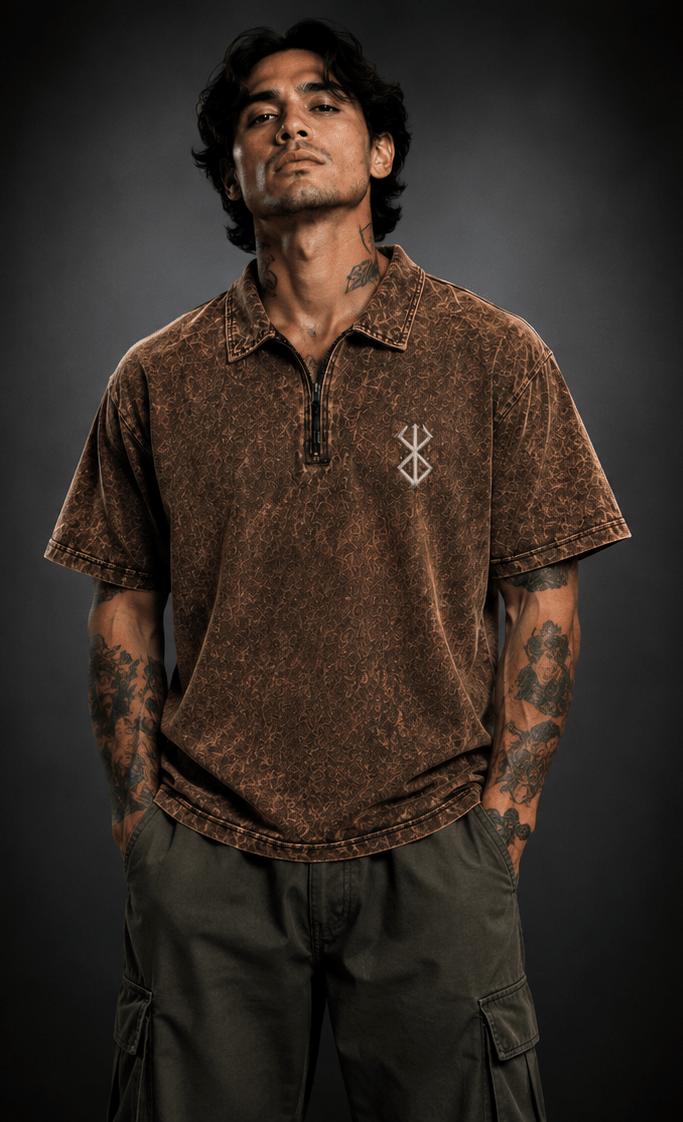 024// 'Berserk' Polo Tee (Brown) - Urbn Myth