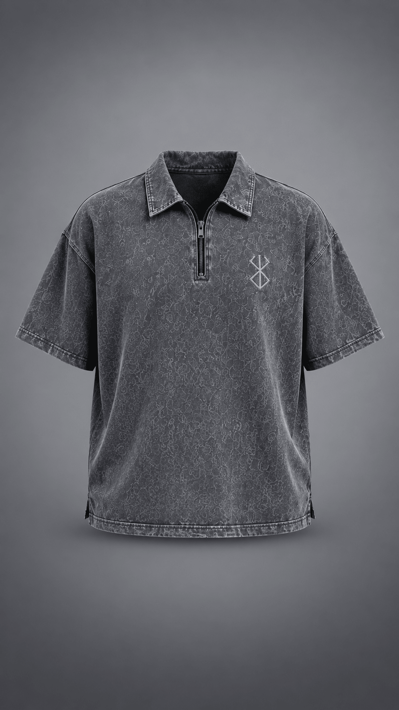 024// 'Berserk' Polo Tee (Grey) - Urbn Myth