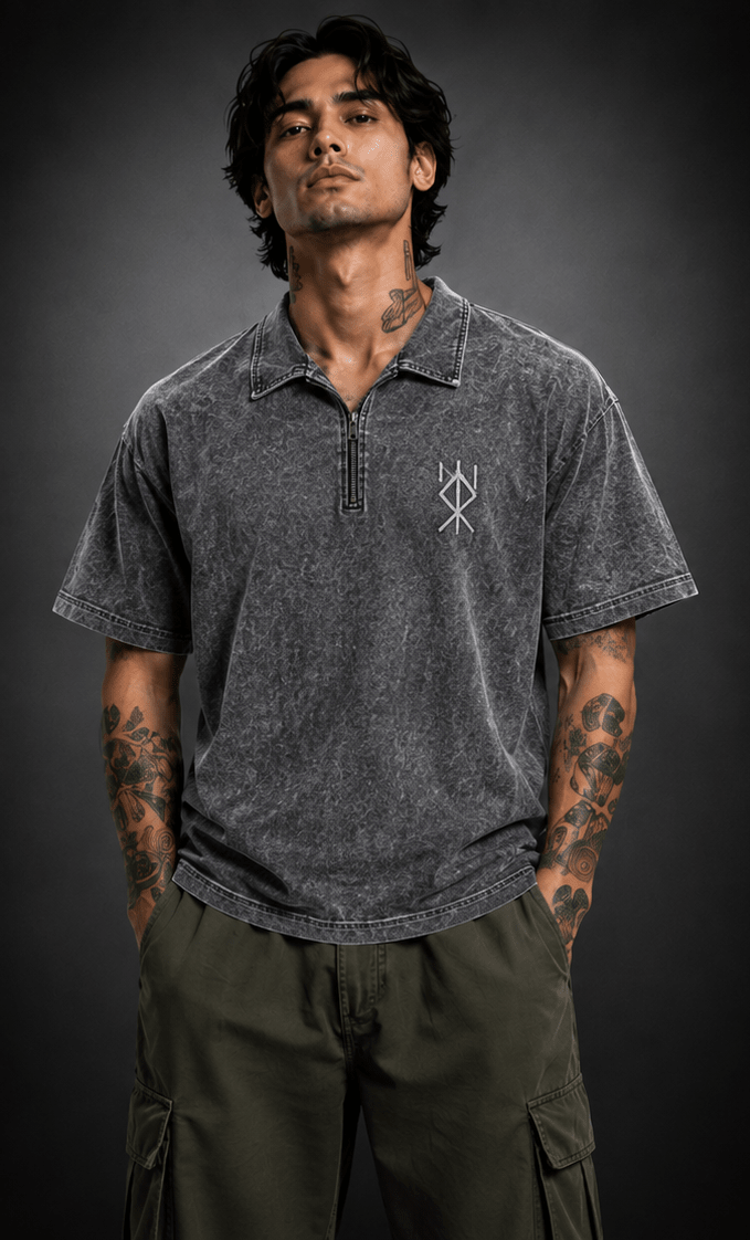 024// 'Berserk' Polo Tee (Grey) - Urbn Myth