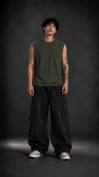 027// 'Muscle Freak' Tank (Olive Green) - Urbn Myth
