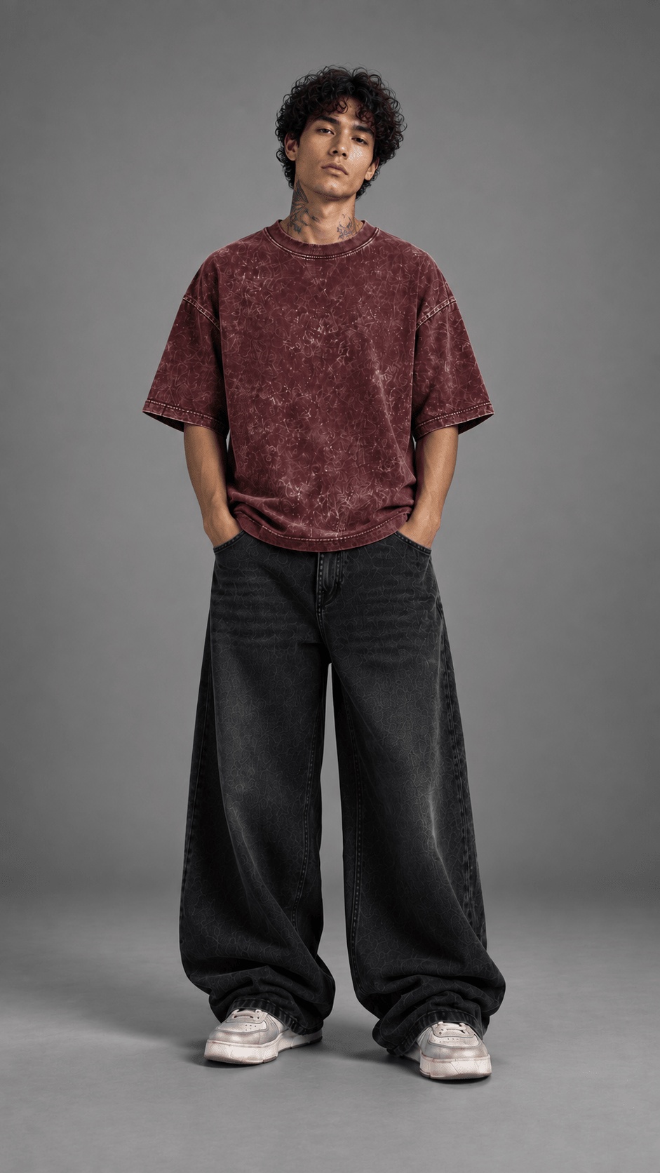 030// "URBN" AcidWashed Oversized Tee (Wine) - Urbn Myth