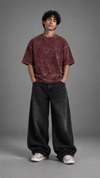 030// "URBN" AcidWashed Oversized Tee (Wine) - Urbn Myth