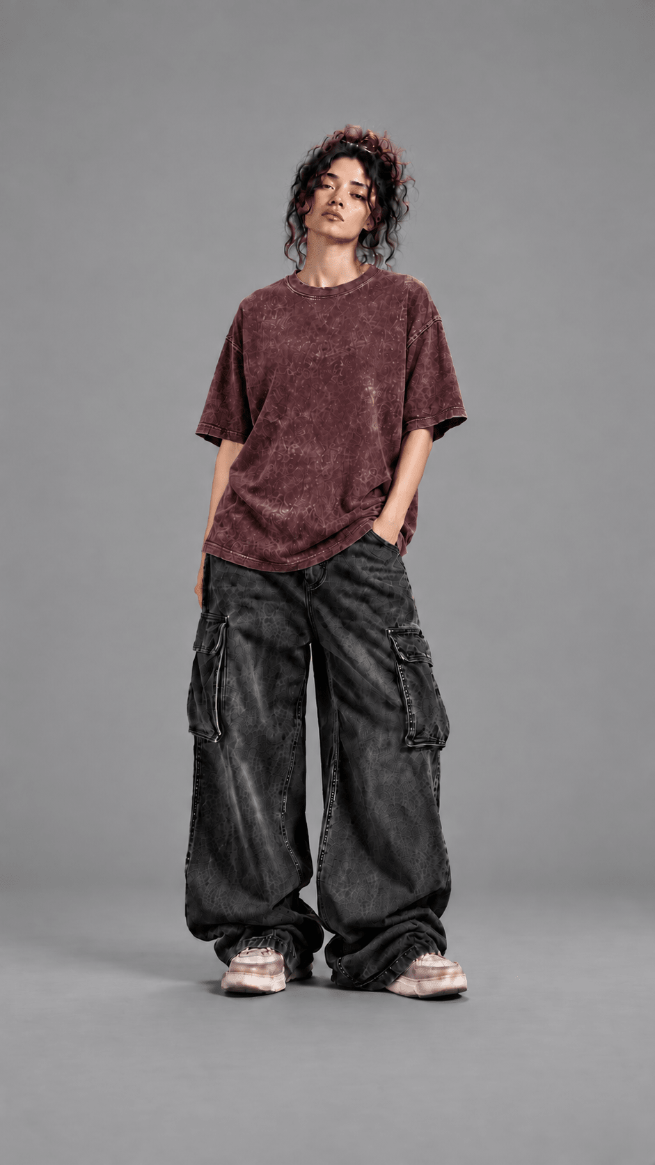 030// "URBN" AcidWashed Oversized Tee (Wine) - Urbn Myth