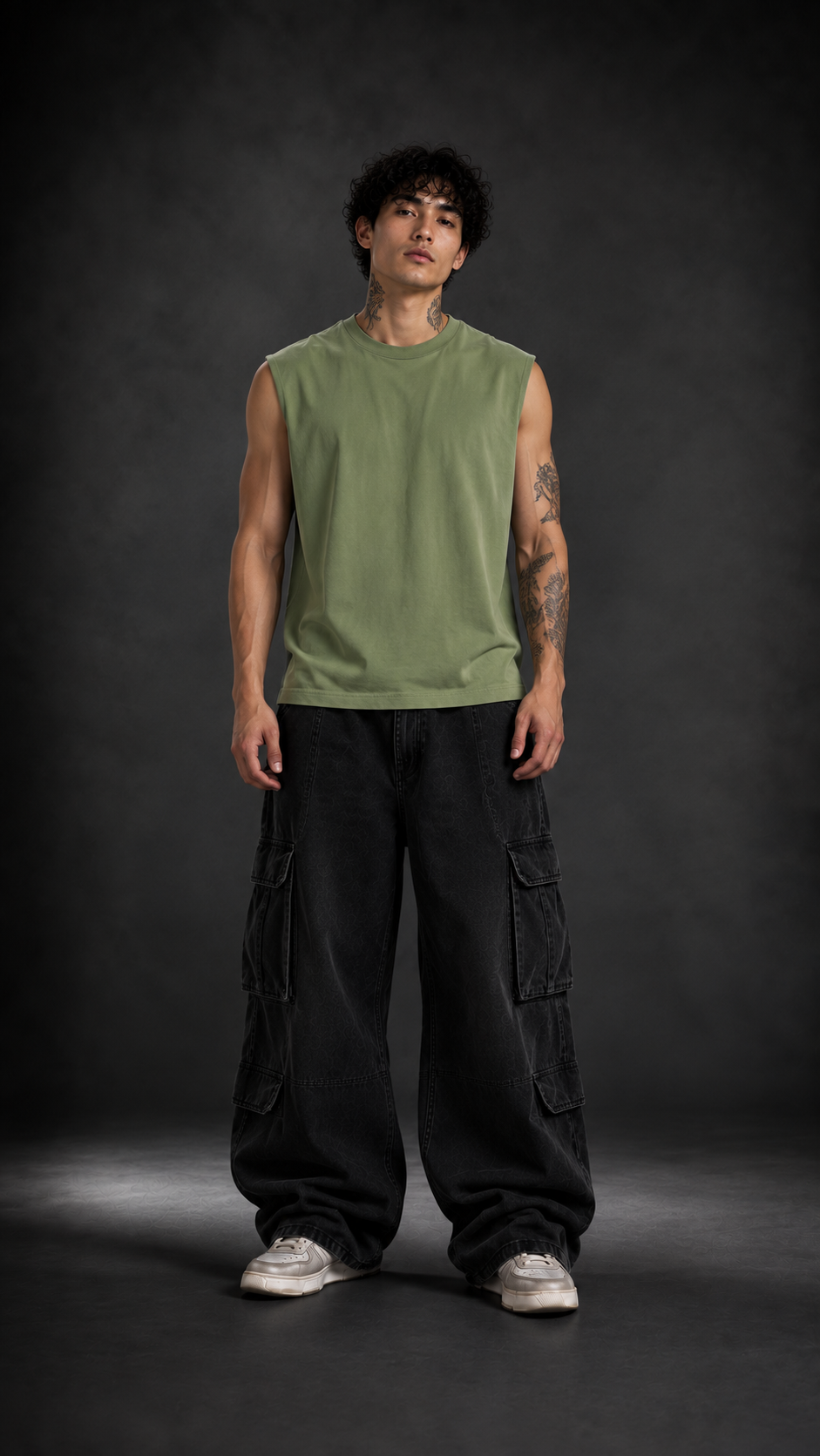 027// 'Muscle Freak' Tank (Olive Green)