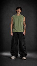 027// 'Muscle Freak' Tank (Olive Green)
