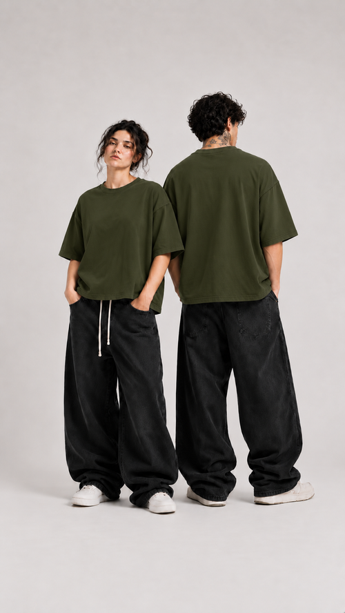 003// 'Myth' Plain Oversized Tee (Olive Green)