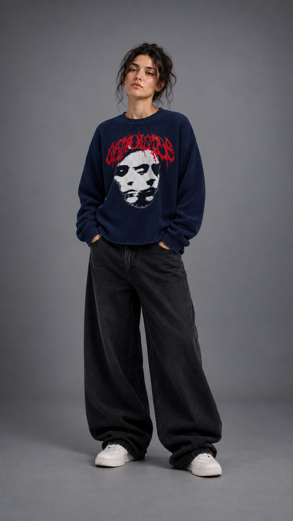 011//'FACELESS' Waffle Tee (Navy)
