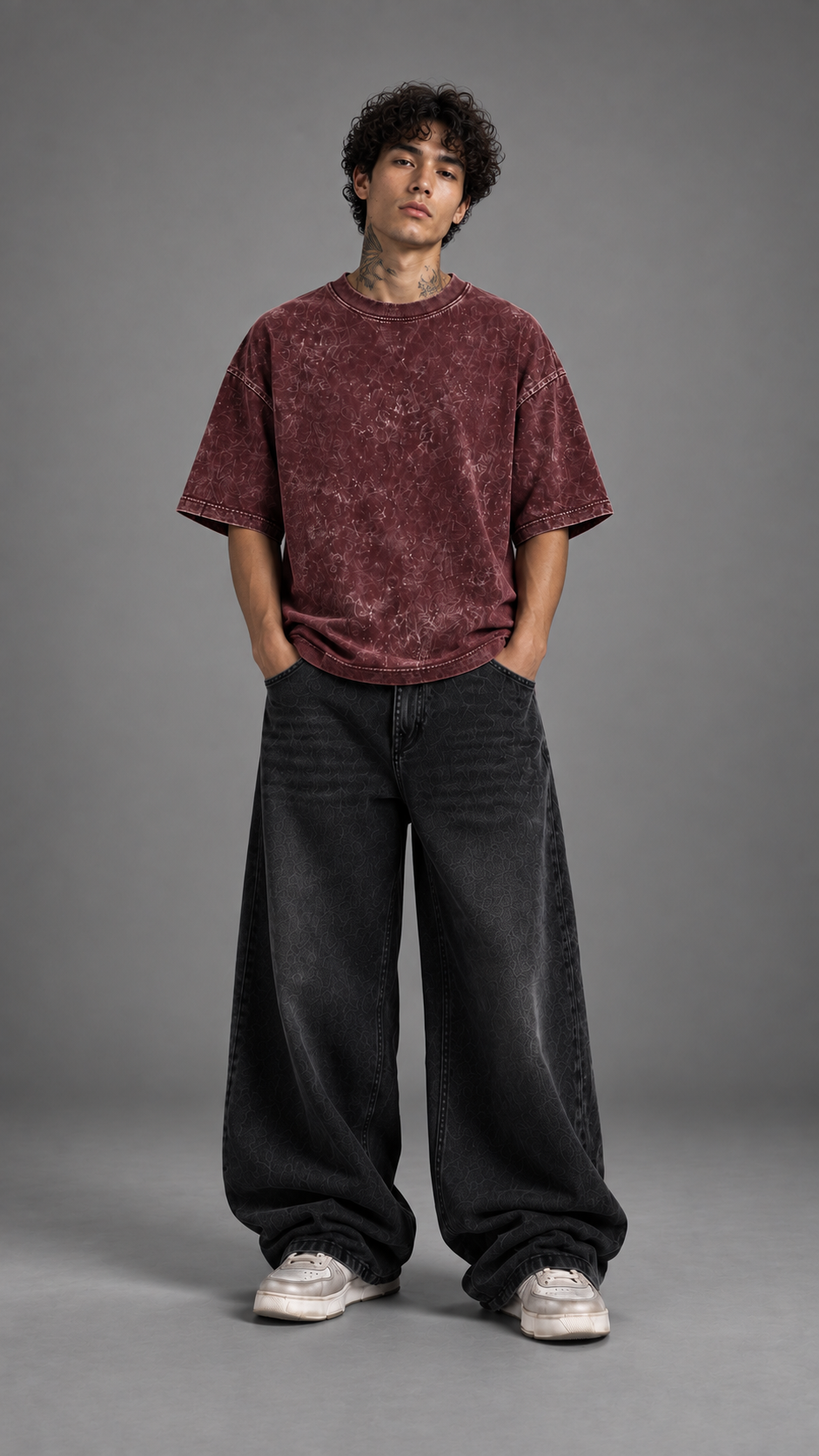 030// "URBN" AcidWashed Oversized Tee (Wine)