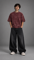 030// "URBN" AcidWashed Oversized Tee (Wine)
