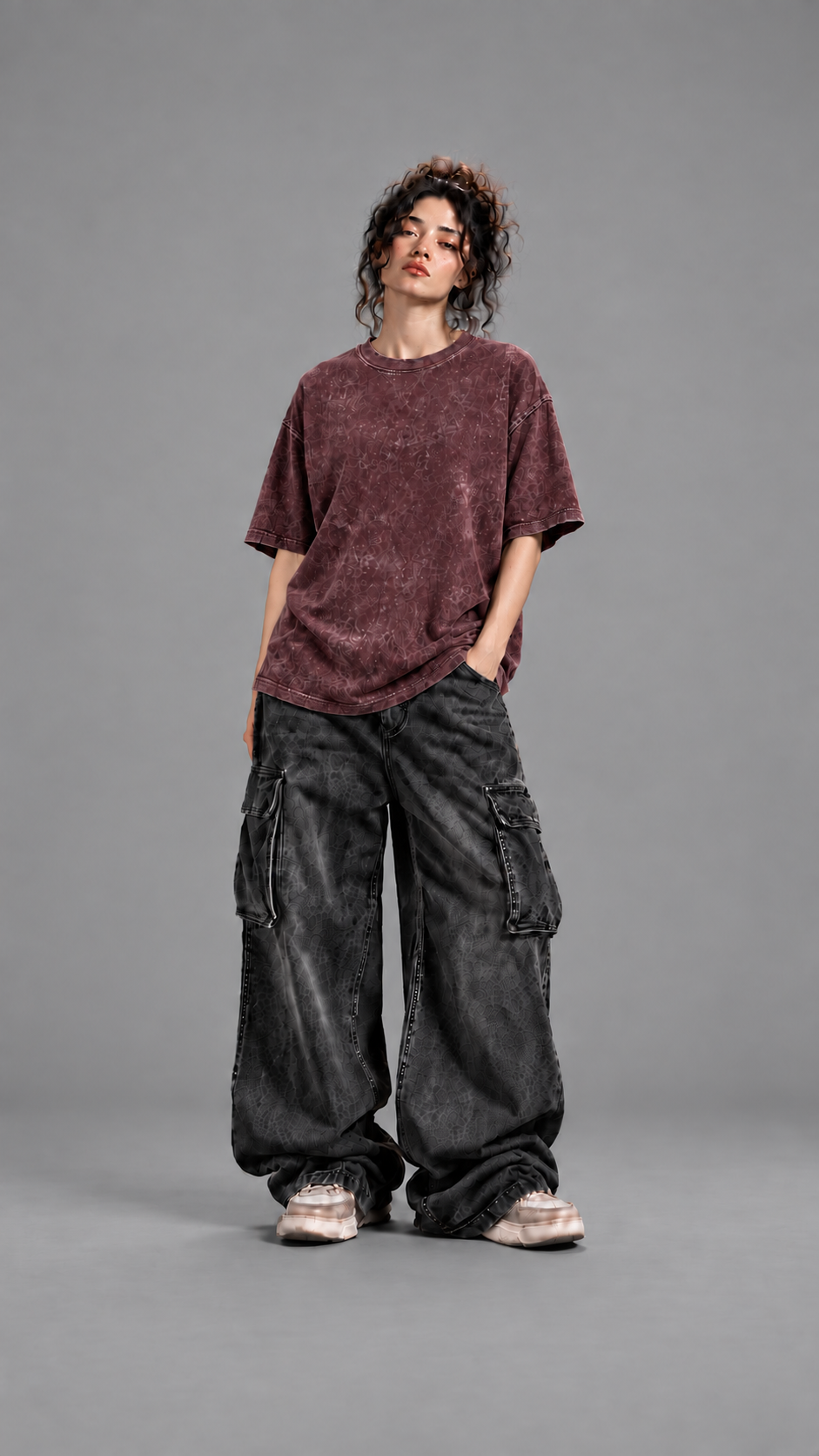 030// "URBN" AcidWashed Oversized Tee (Wine)